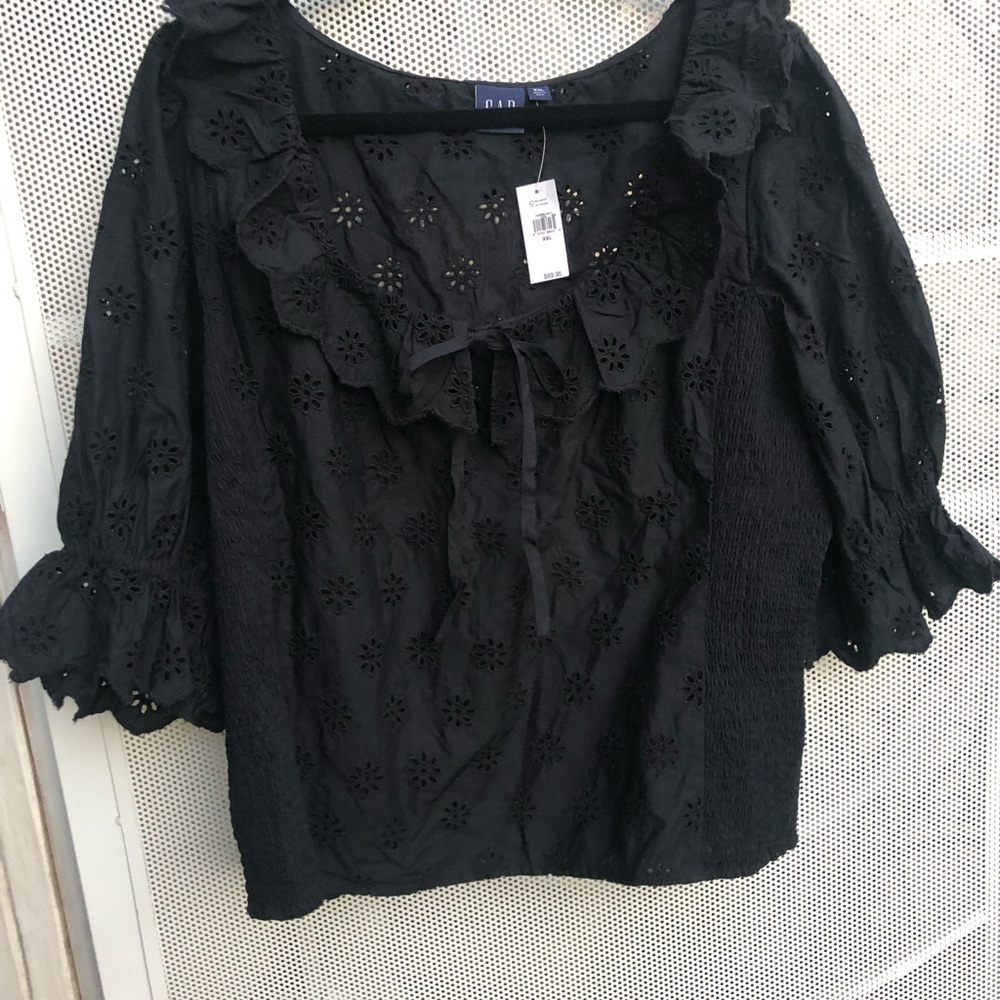 OLD Navy Black Eyelet Peasant Top